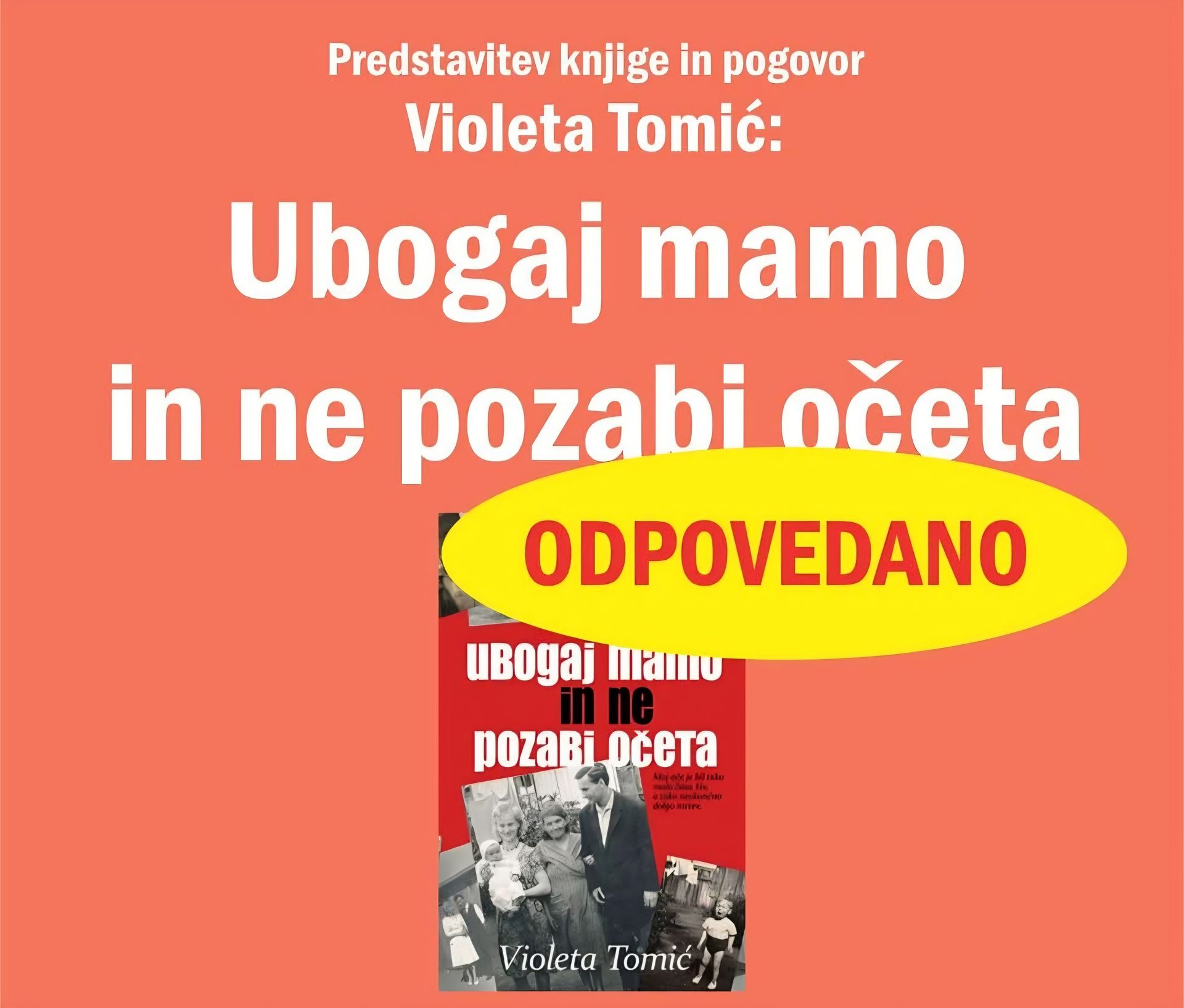 Predstavitev knjige Violete Tomič odpovedana