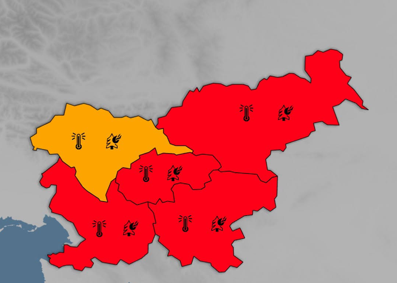 Rdeče opozorilo za večino Slovenije, temperature bodo segale do 39 °C