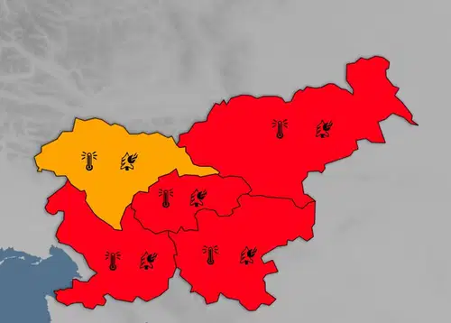 Rdeče opozorilo za večino Slovenije, temperature bodo segale do 39 °C