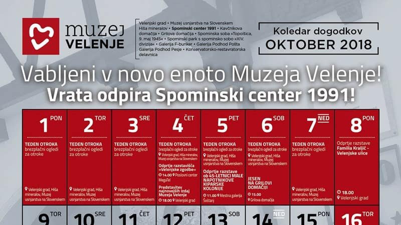 Vrata odpira Spominski center 1991 - Koledar dogodkov v mesecu oktobru