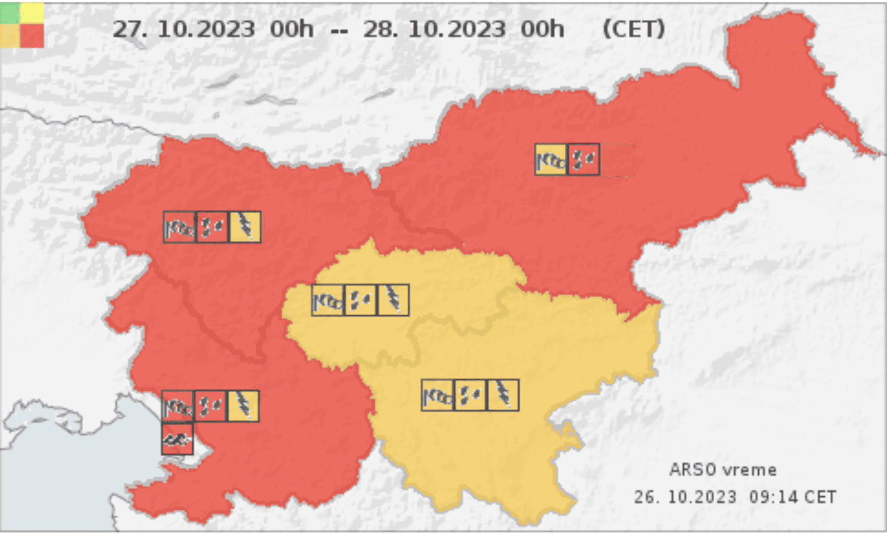 Opozorilo ARSA: Najvišja stopnja ogroženosti