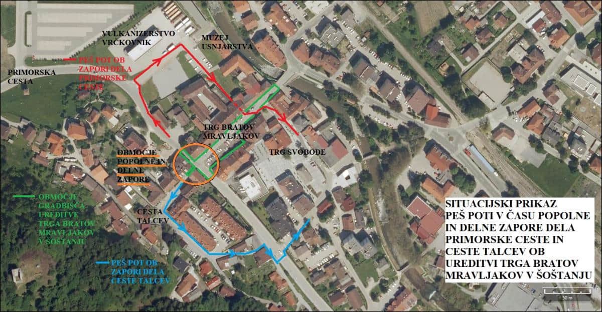 Zapora na križišču Primorske ceste in Ceste talcev s Trgom bratov Mravljakov