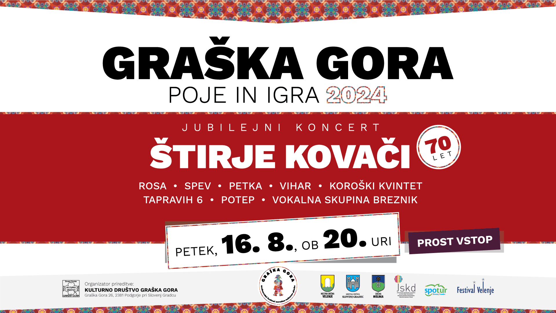 48. Festival Graška Gora poje in igra: Letošnje dogajanje v znamenju 70-letnice Ansambla Štirje Kovači