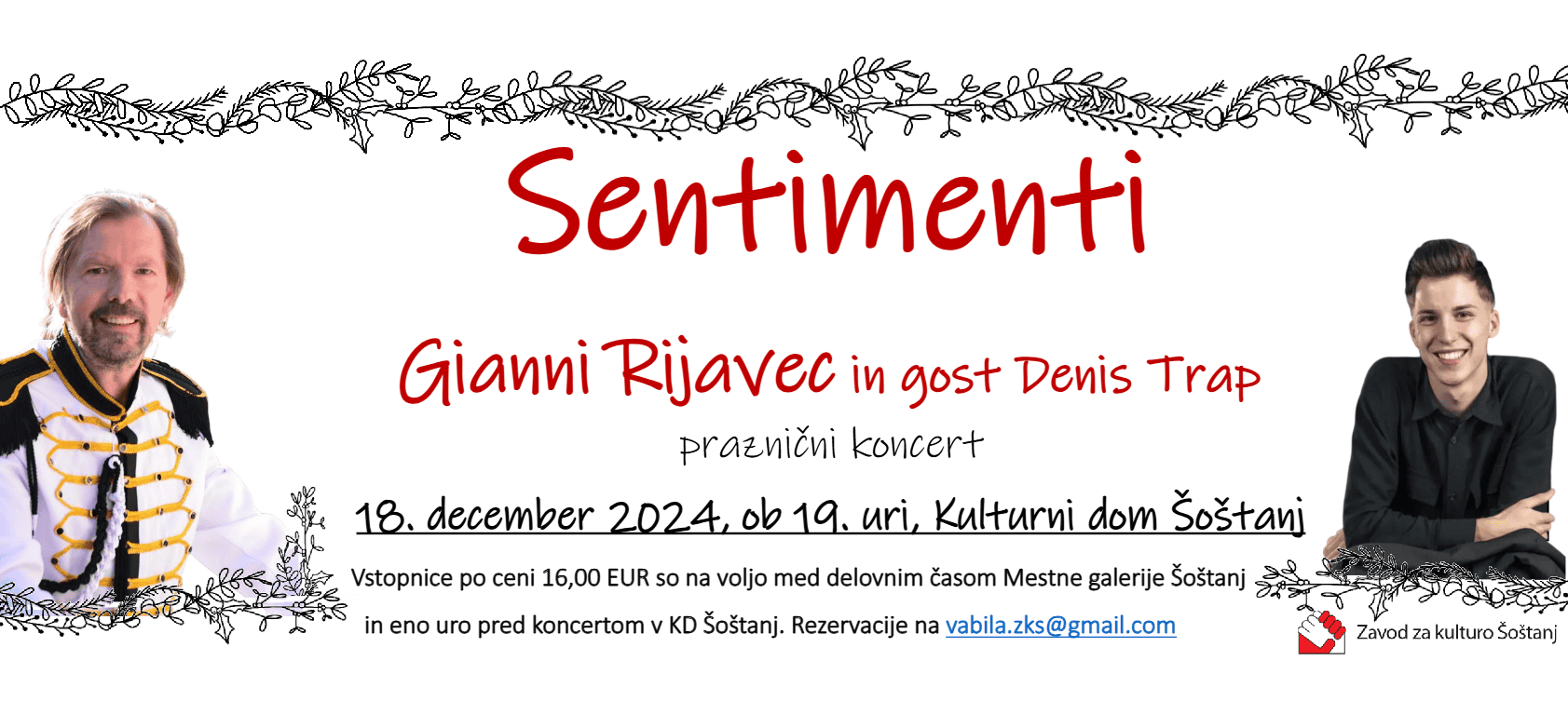 Koncert Sentimenti: V sredo bo v Šoštanju nastopil Gianni Rijavec